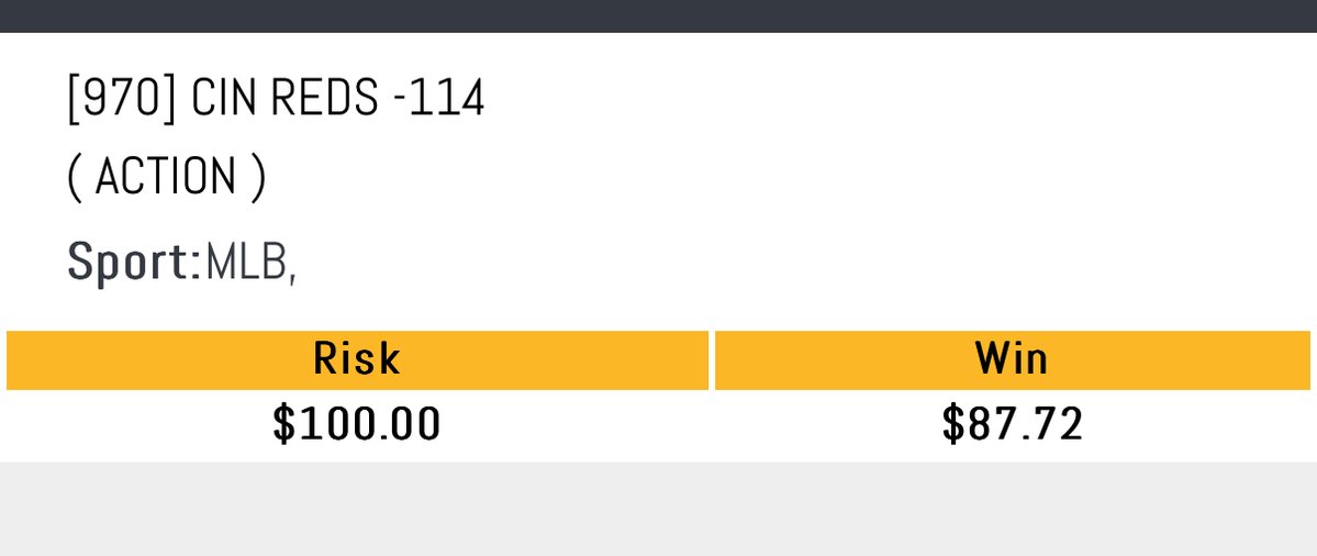 ⚾️MLB LUNCH MONEY PLAY⚾️

Reds ML -114

Lunch to 1 random like/rt if we cash❤️

Even if we dont cash I’ll still buy someone lunch 💯 

Bet placed on <a href="/BetWolfBook/">Bet Wolf</a> 

#GamblingX #MLB #MrBigBets