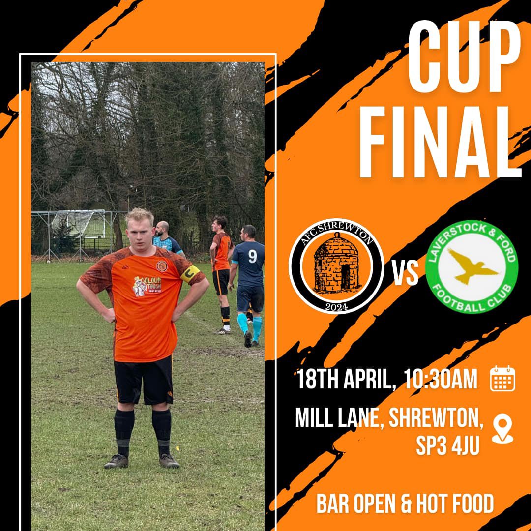 ShrewtonUnited's tweet photo. Bank holiday football 🔜

Tomorrow @AFCShrewton take on @Lavvyfc (Sunday) in the Graham Chalk cup final.

🏆 Graham Chalk
⏰ 10:30am
🎟️ £3 
🥓 Bacon Rolls &amp; Hot drinks available 
🍺 Bar Open
📍 Mill Lane SP3 4JU https://t.co/vt17ChUaK0