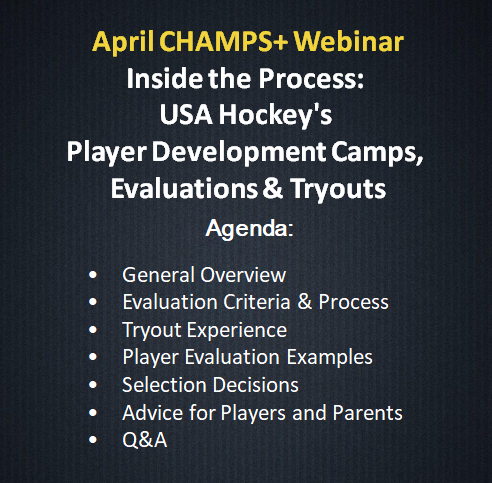 champs_app's tweet photo. Next Week! April CHAMPS+ Webinar special guest: @usahockey Head Scout & Olympic Gold Medalist Haley Skarupa @skrooops28
Topic: “Inside the Process: USA Hockey's Player Development Camps, Evaluations & Tryouts”
When: Wed. April 23rd @ 8 pm ET (5 pm PT)
Agenda:
• General Overview
• Evaluation Criteria & Process
• Tryout Experience
• Player Evaluation Examples
• Selection Decisions
• Advice for Players and Parents
• Q&A

Free for CHAMPS+ Subscribers. Link in Bio! https://t.co/0QIxd4Vjel

Submit your questions here: https://t.co/aALTk8lgps