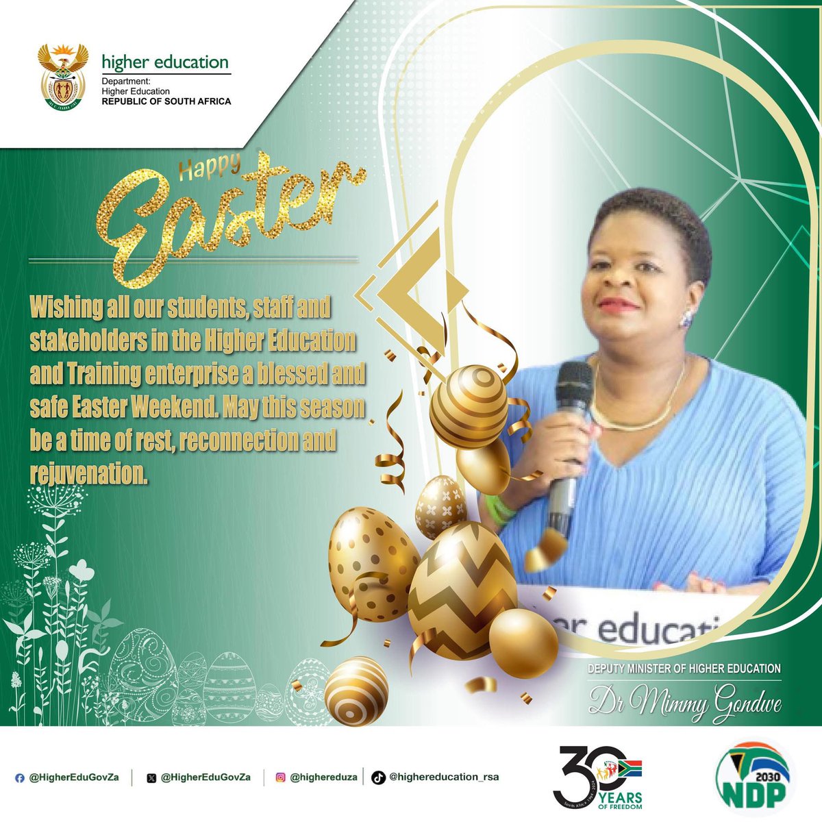 Wishing everyone a blessed Easter Weekend and please drive safely on the roads to all your various destinations.  #EasterWeekend #2025EasterHolidays  <a href="/HigherEduGovZA/">HigherEducationZA</a>
