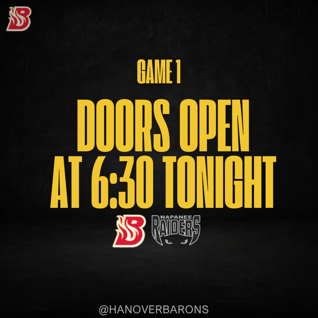 SEMI FINALS BEGIN TONIGHT! 

🏟️ P&amp;H Centre 
🕗 8:00 PM
📸 BK Photography
📝 Best of 7 | 0-0 | 

Doors Open at 6:30 PM

#GoBaronsGo | #LevelUp
#McArthurTire