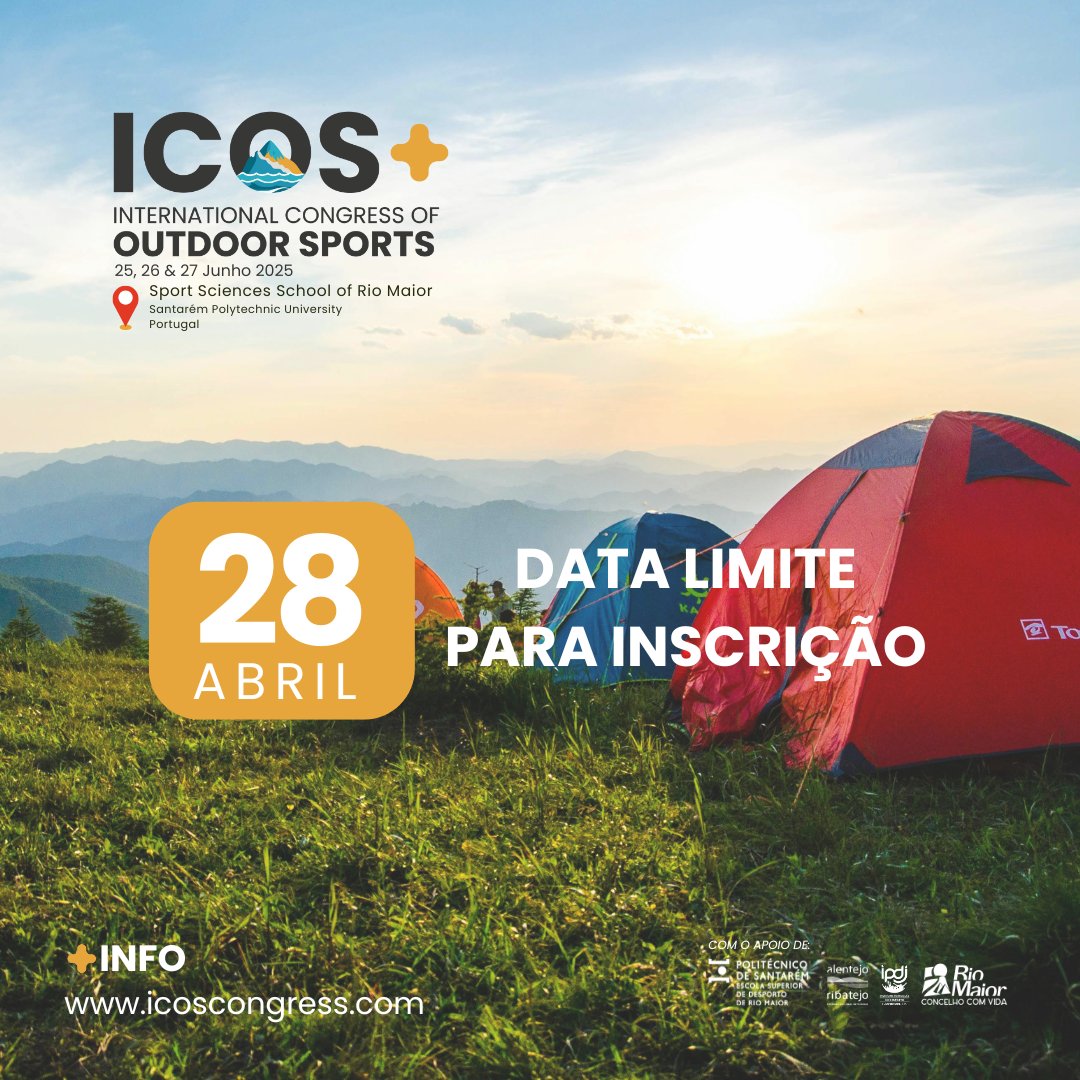 FundacaoDo453's tweet photo. Inscreva-se no ICOS+ – Congresso Internacional de Desportos Outdoor, de 25 a 27/06  na Escola Superior de Desporto de Rio Maior – Inst. Politécnico Santarém.   📅 Data limite de inscrição: 28/04
📷 Inscreva-se já: https://t.co/G4njlzzrhK 
#fundaçãododesporto #highsportugal #esdrm https://t.co/dCFmnNNC7o