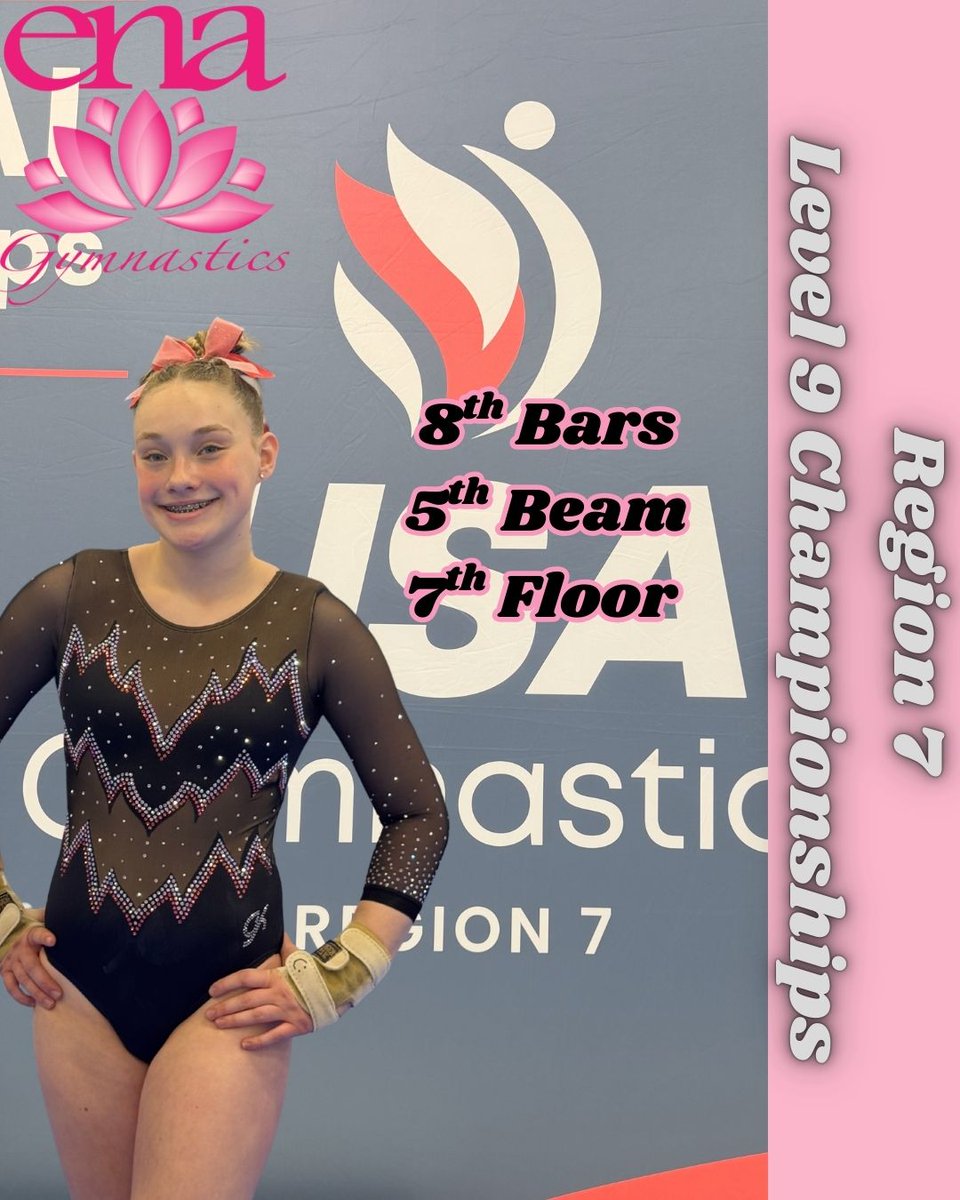 ENAPARAMUS's tweet photo. Big effort by Julz at the Level 9 Region 7 Championships! 🌟 8th on bars, 5th on beam, and 7th on floor – showing her strength across the board! 💪 @enaparamus #GymnasticsStar #GirlPowerGym #Level9 #Region7 https://t.co/d8qjZfnnLD