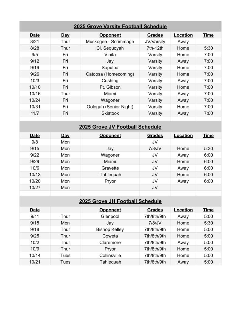 grove_athletics's tweet photo. Grove Ridgerunner Football Schedules and Summer Info https://t.co/yQvwUA71nV