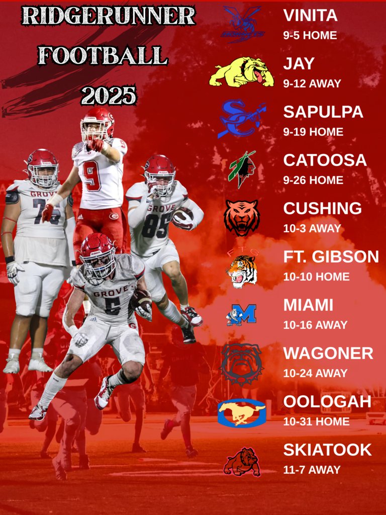 grove_athletics's tweet photo. Grove Ridgerunner Football Schedules and Summer Info https://t.co/yQvwUA71nV