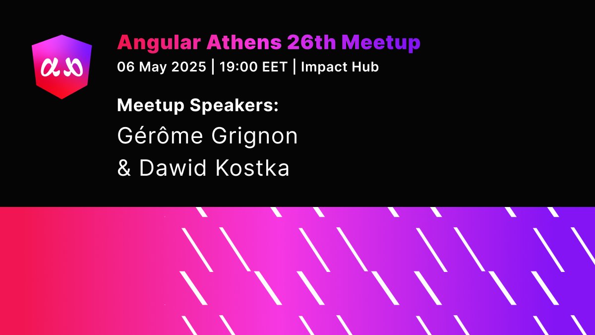 AngularAthens (@athensangular) on Twitter photo 🎉 26th Angular Athens Meetup is here!
🎤 <a href="/GeromeDEV/">Gerome Grignon 🅰️ @AngularDevsFr</a>: "200 shades of Angular Style Guide."
🎤 <a href="/dawid_k_dev/">Dawid Kostka</a>: "SSR Challenges – Is Your App in Deep Water or on Solid Ground?"
📅 May 6th, 7:00 PM EEST
📍 Impact Hub Athens
🔗 meetup.com/angular-athens…
#angularathens #meetup 🎉 26th Angular Athens Meetup is here!
🎤 <a href="/GeromeDEV/">Gerome Grignon 🅰️ @AngularDevsFr</a>: "200 shades of Angular Style Guide."
🎤 <a href="/dawid_k_dev/">Dawid Kostka</a>: "SSR Challenges – Is Your App in Deep Water or on Solid Ground?"
📅 May 6th, 7:00 PM EEST
📍 Impact Hub Athens
🔗 meetup.com/angular-athens…
#angularathens #meetup