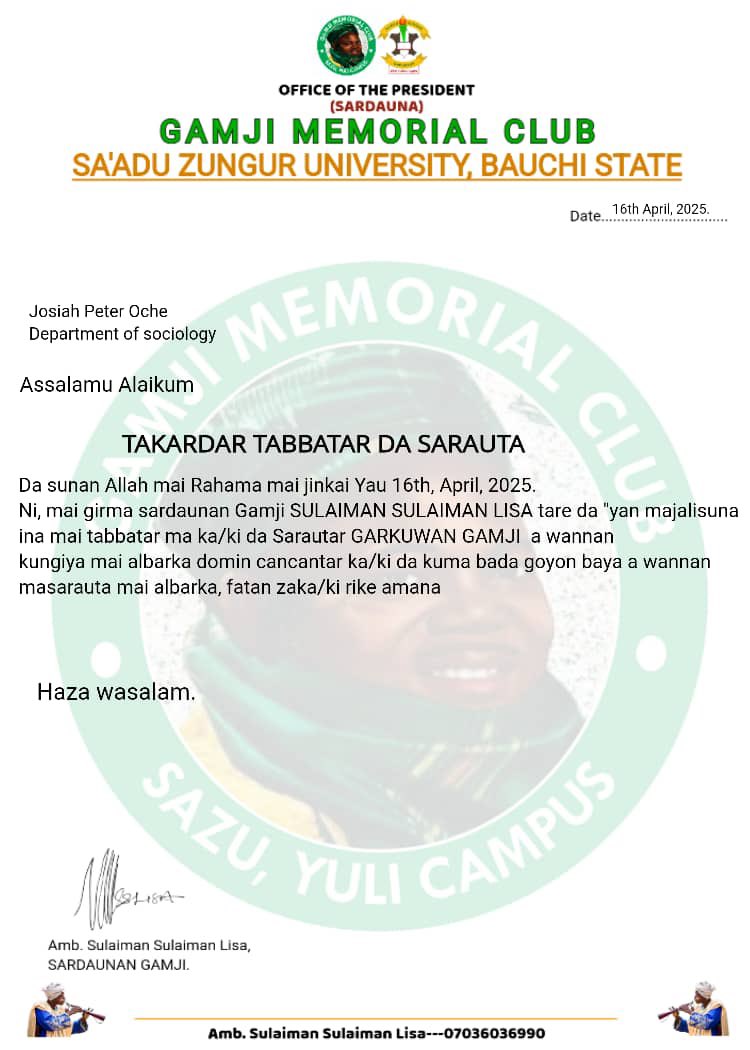 NausNational's tweet photo. ASSALAMU'ALAIKUM  WA RAHMATULLAH.
Congratulations to the president of National Association of University Students (NAUS),on his tremendous chieftaincy Title under umbrella of Gamji Memorial Club, Sa’adu Zungur University Bauchi State. https://t.co/ryEOGraNtt