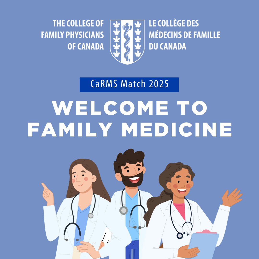 Congratulations, to all the candidates who successfully matched to family medicine. You’re joining family medicine residents who are on track to become awesome family physicians, providing high-quality, comprehensive care. cfpc.ca/en/member-serv… #CaRMS2025