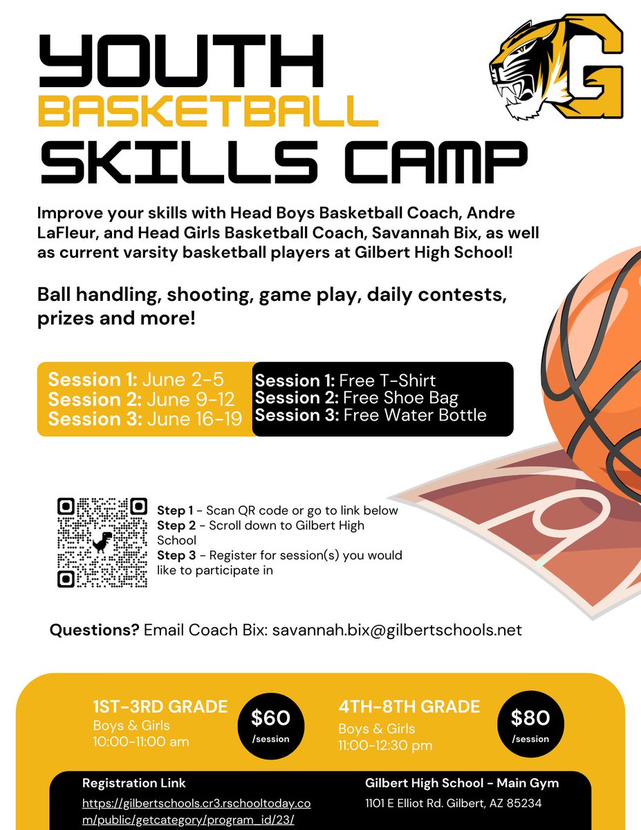 Youth Camp sign ups are live! Don’t miss out on the opportunity to work with both the Boys and Girls Head Coaches and Varsity Players! 🐯🏀

gilbertschools.cr3.rschooltoday.com/public/getclas…