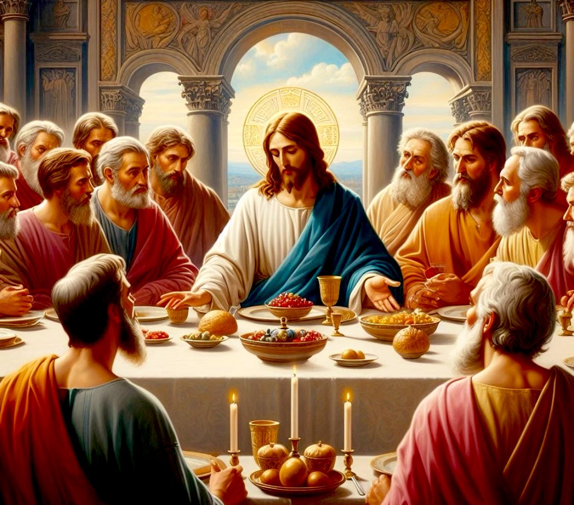 وفيما هم يأكلون أخذ يسوع المسيح الخبز وبارك وكسر وأعطى التلاميذ وقال: "خذوا كلوا هذا هو جسدي".. وأخذ الكأس وشكر وأعطاهم قائلًا: اشربوا منها كلكم، لأن هذا هو دمي الذي للعهد الجديد يُسفك من أجل كثيرين لمغفرة الخطايا.. ثم سبّحوا وخرجوا إلى جبل الزيتون #العشاء_الأخير #اسبوع_الآلام