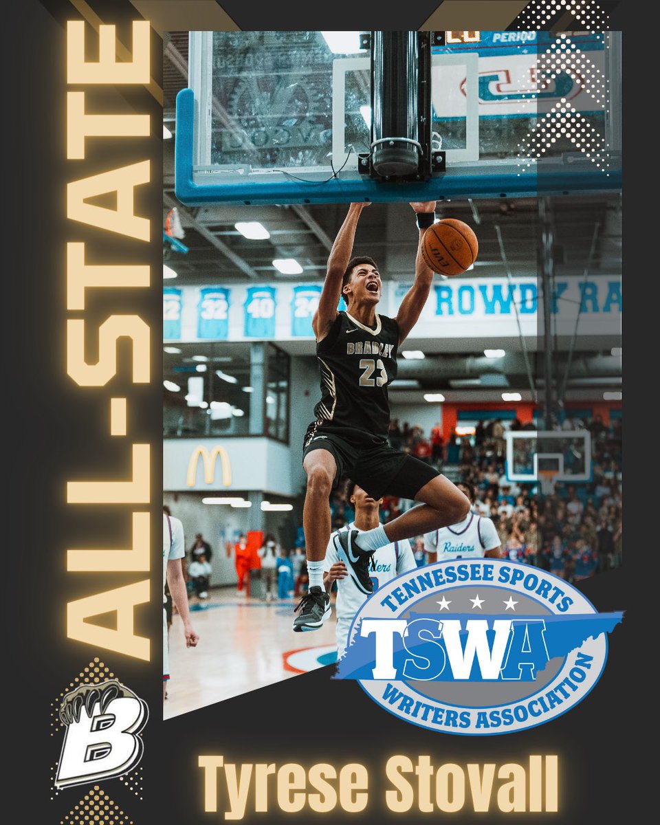 Congratulations to Tyrese Stovall  for being selected to the Tennessee Sports Writers Association All-State team. 

This is Tyrese’s 2nd time being all state!!

His season stats were 
16 points per game 
10 rebounds per game 
2 steals per game 
3 blocks per game. 
#allstate