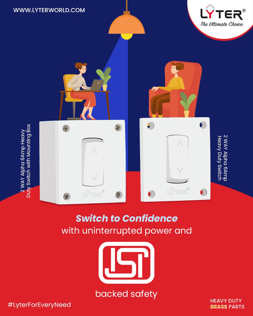 thelyterworld's tweet photo. #LyterForEveryNeed – Power up with reliability! The 2 Way Alpha 6 Amp Heavy Duty Switch offers durability, safety, and smooth performance. 

No flickers, just secure control at your fingertips!

🌐: https://t.co/htMK1sp55q

☎️: +91-9833623624

#Lyter #AlphaSwitch #ISICertified https://t.co/tSLlDJRPhG
