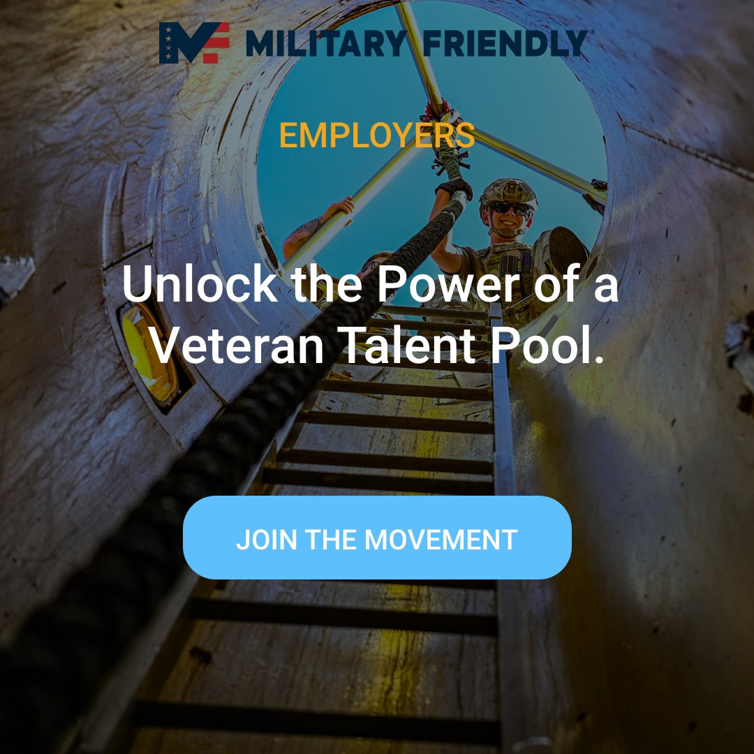 If your company Military Friendly®? Take The Pledge!

Join us in making a commitment to recruiting, hiring, supporting, and advancing military talent.
✅ Attract top-tier, skilled talent
✅ Be part of a trusted hiring ecosystem

Join the Movement  - hubs.ly/Q03hNCHF0