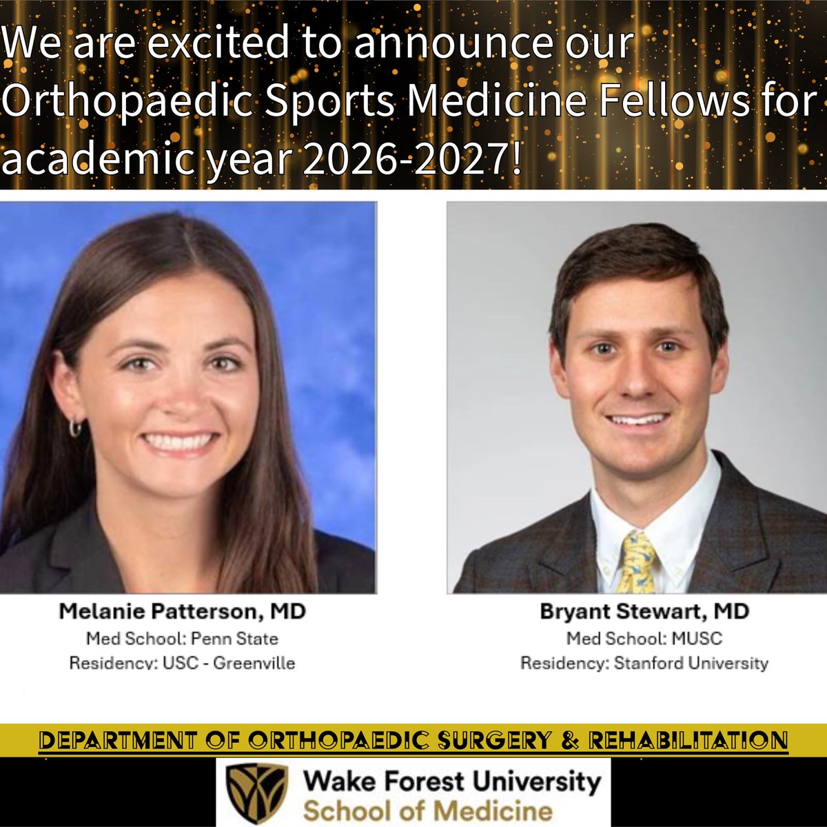 WakeForestOrtho's tweet photo. Please join us in welcoming our Adult Reconstruction, Trauma, and Sports Medicine Fellows for academic year 2026-2027! #wfortho 🎩 https://t.co/ndB7lmp1c0