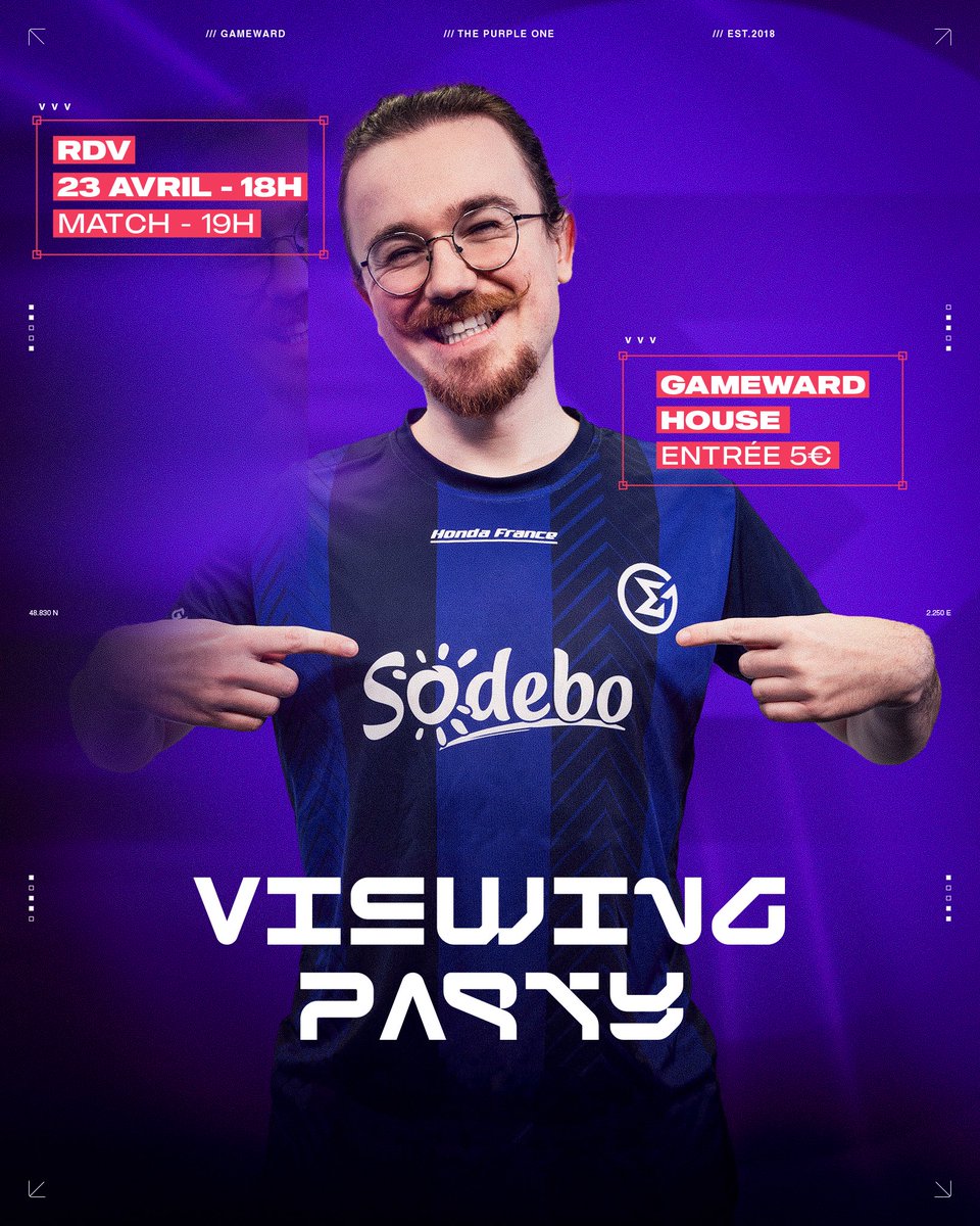 𝐕𝐈𝐄𝐖𝐈𝐍𝐆 𝐏𝐀𝐑𝐓𝐘 🥂

On vous accueille à la GameWard House (Boulogne-Billancourt) pour notre Viewing Party avec <a href="/sodebo/">Sodebo</a> le 23/04 à 19h 🔥

🥪 Buffet et boissons à volonté 
💜 Rencontre avec nos joueurs
🧸 <a href="/GoB_GG/">GW GoB</a> sera avec nous 

Réserve ici 👉 billetweb.fr/gameward-viewi…