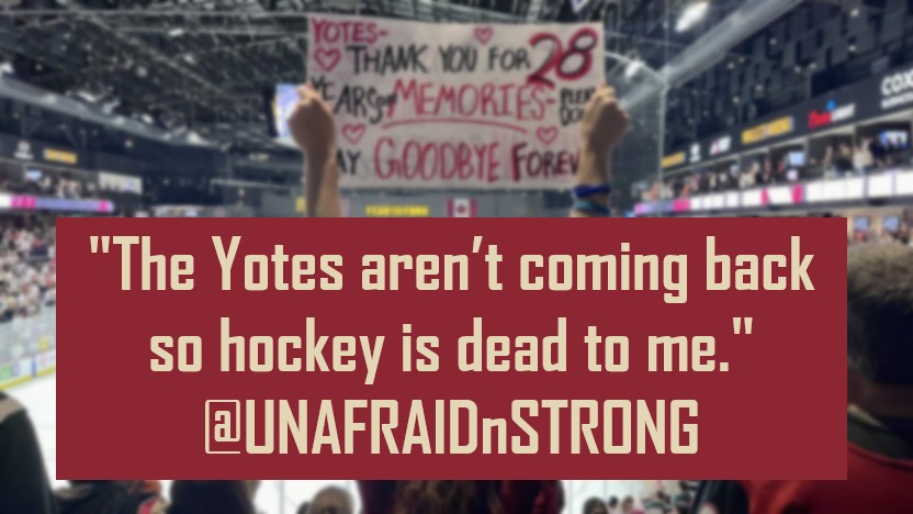 RememberCoyotes's tweet photo. Arizona Coyotes: #OneYearGone

"I have given up the NHL for good because the Yotes aren’t coming back so hockey is dead to me."

 - @UNAFRAIDnSTRONG https://t.co/1PHkjm9A41