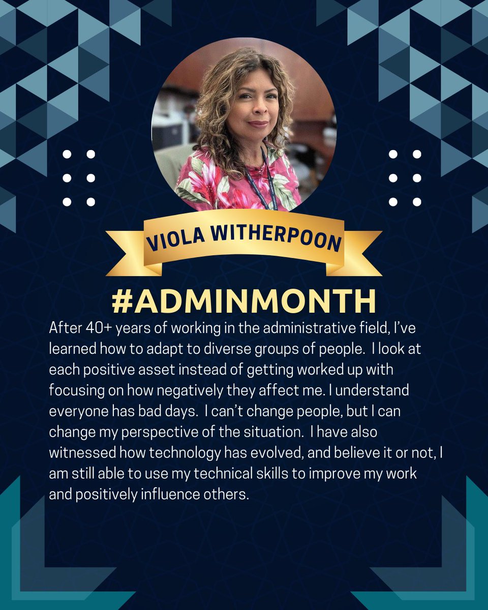 NAVFAC's tweet image. We love that Viola Witherspoon, Executive Assistant at NAVFAC Southeast, has shared her experience with us for #AdminMonth. #AdminProfessionals