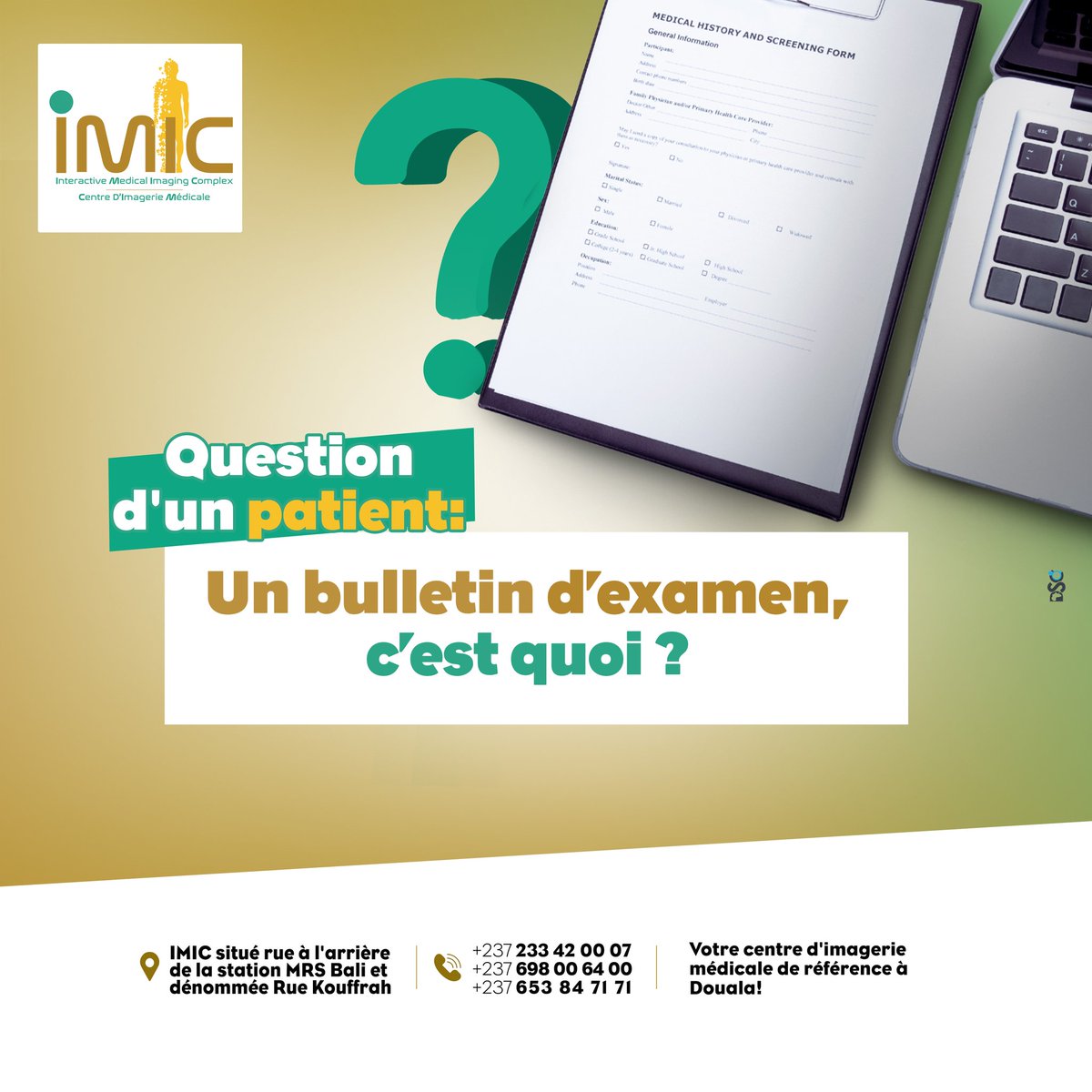 imic_interactiv's tweet photo. [Question d’un patient] : un bulletin d’examen, c’est quoi ?

Un bulletin d’examen est un document sur lequel le médecin indique les examens à réaliser pour confirmer ou infirmer un diagnostic.

#IMIC #imageriemedicale #examens https://t.co/O889XuP2Du