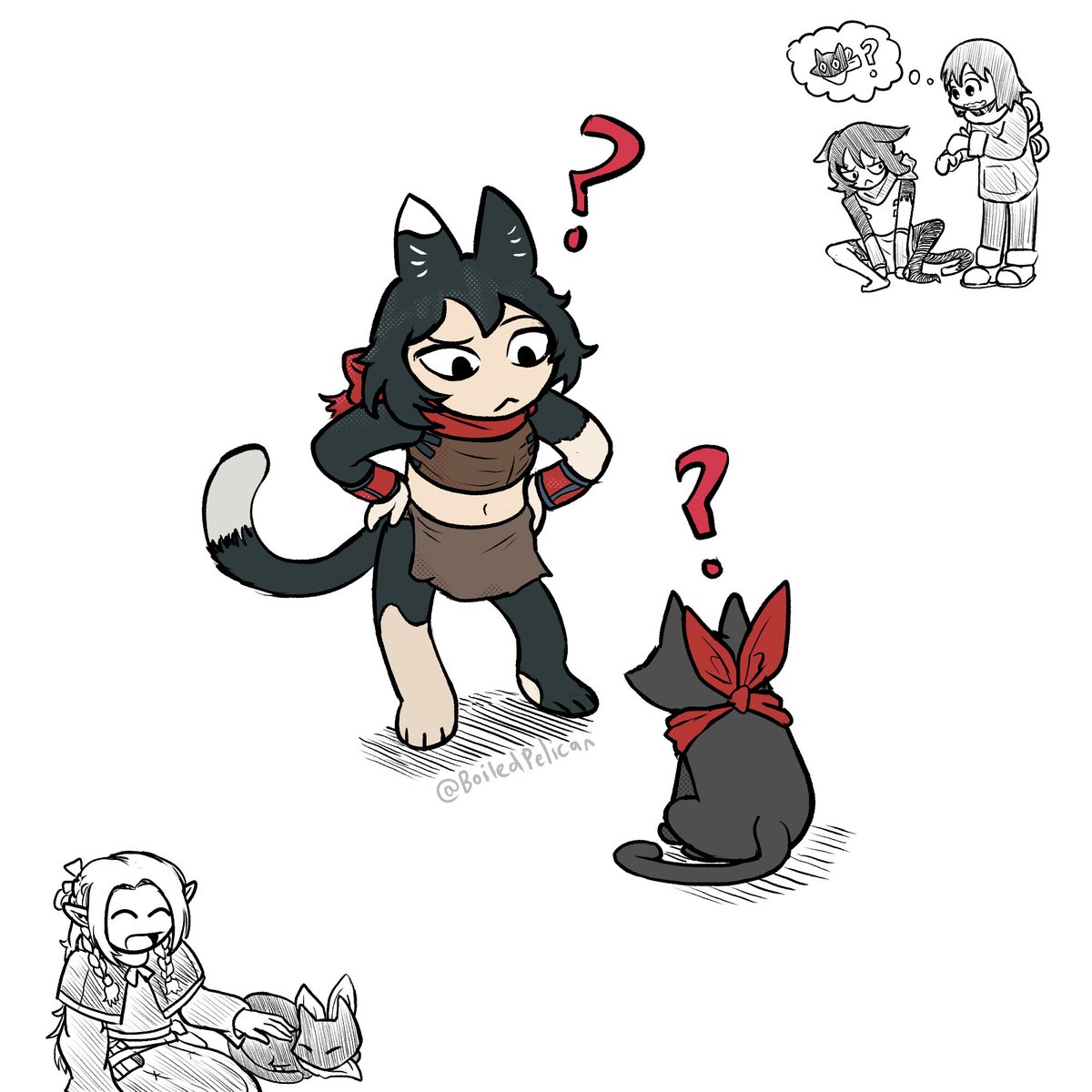 BoiledPelican's tweet photo. cat from nichijou meets cat from dungeon meshi https://t.co/elpkoZCNiJ