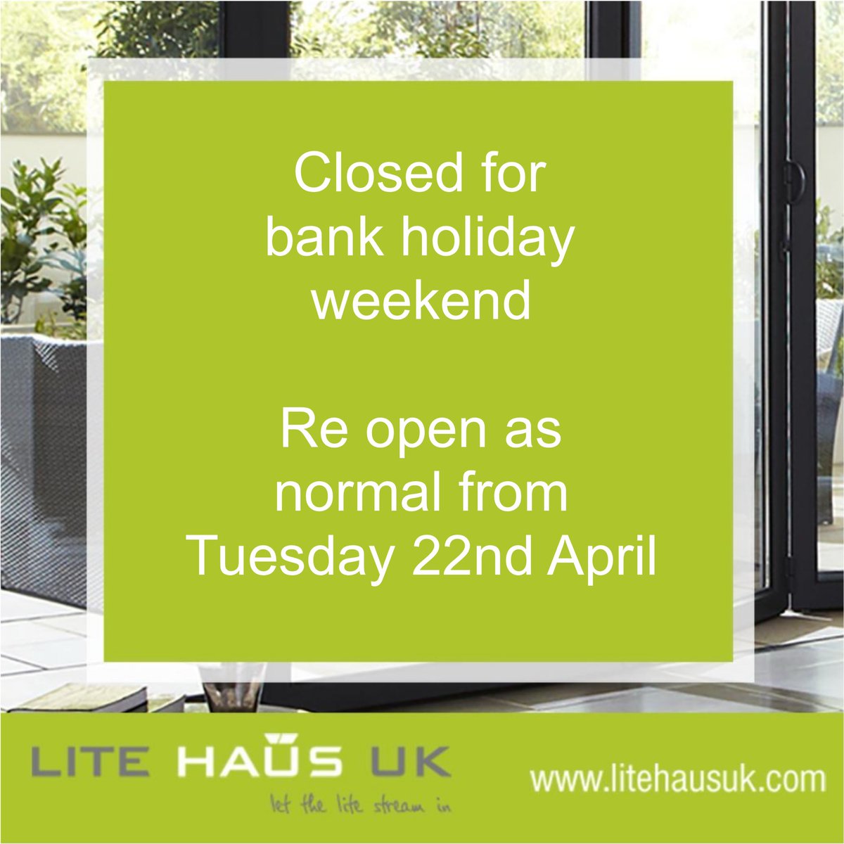 litehausuk's tweet photo. 👋🏼 👋🏼 
Just a reminder that we will be closed for the Easter bank holiday weekend - so we will be re open as normal from Tuesday 22nd April. Any emails or enquiries will be answered on our return Tuesday. 
📧 📞 
.
.
Happy Easter 🐣 ☀️ https://t.co/ufe53m30GH