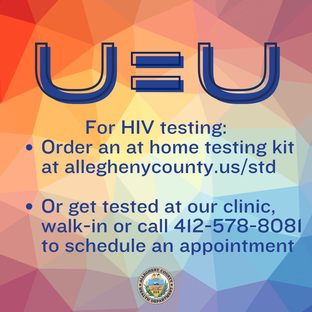 HealthAllegheny's tweet image. People living with HIV consistently taking antiretroviral therapy can achieve and maintain undetectable levels of HIV. If a person maintains undetectable status, they can&apos;t transmit HIV to others through sex. Undetectable = Untransmittable. #STIAwarenessWeek #preventativemedicine