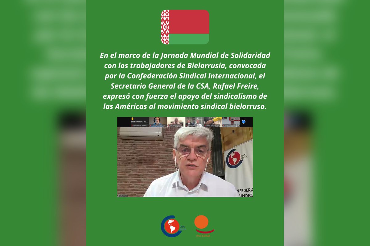 CSA-TUCA (@csa_tuca) on Twitter photo 🗣️🕊️🇧🇾 “La lucha por la solidaridad es contra la extrema derecha, contra el fascismo y contra las dictaduras.”: <a href="/RafaelFreireCSA/">Rafael Freire Neto</a>, Secretario General de la CSA en la Jornada Mundial de la <a href="/ituc/">ITUC</a> en solidaridad con trabajadores/as de #Bielorrusia.
<a href="/marcelodis/">Marcelo Di Stefano</a> 🗣️🕊️🇧🇾 “La lucha por la solidaridad es contra la extrema derecha, contra el fascismo y contra las dictaduras.”: <a href="/RafaelFreireCSA/">Rafael Freire Neto</a>, Secretario General de la CSA en la Jornada Mundial de la <a href="/ituc/">ITUC</a> en solidaridad con trabajadores/as de #Bielorrusia.
<a href="/marcelodis/">Marcelo Di Stefano</a>