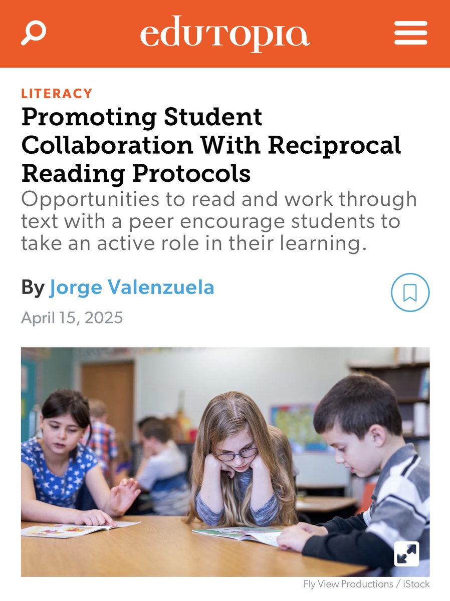 Group work shouldn’t mean one student does all the work.

In my latest <a href="/edutopia/">edutopia</a> article, I share a simple strategy—reciprocal reading protocols—that helps students collaborate better, talk more, and actually learn together.

Read here: edutopia.org/article/recipr…