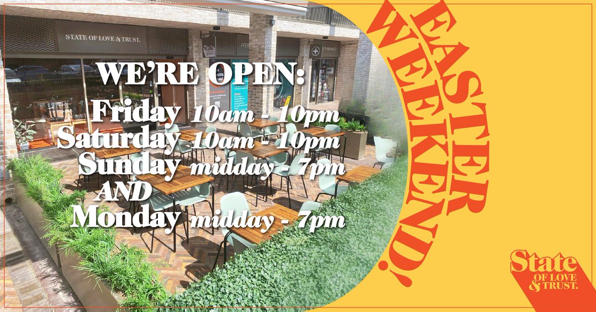 OPEN ALL WEEKEND + BANK HOLIDAY MONDAY 

That’s right sports fans, you get a full weekend of service plus an extra day to enjoy our delicious wares…

The cellar is packed full of kegs, the shelves are bursting with wine.

See you soon 

Team State 

X