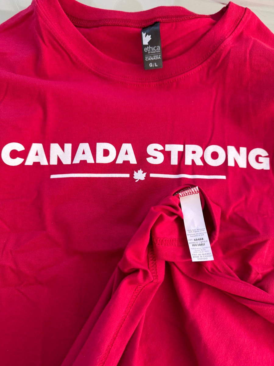 Just received my Canada Strong T-shirt for donating to <a href="/MarkJCarney/">Mark Carney</a>'s campaign - 100% Made in Quebec!