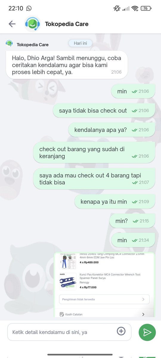 argadjoe's tweet photo. Dear Admin Tokopedia care @TokopediaCare 
Mohon dibantu balas chat saya dong. Chat dari jam 21.00 tidak dibalas euyy https://t.co/AteBXijZYv