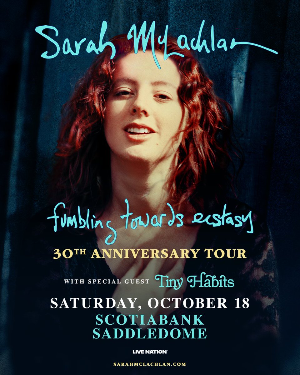 Scotiabank Saddledome (@cgysaddledome) on Twitter photo JUST ANNOUNCED | <a href="/SarahMcLachlan/">Sarah McLachlan</a> is bringing her Fumbling Towards Ecstasy 30th Anniversary Tour to the Dome, Saturday, October 18, 2025! With Special Guests, Tiny Habits!
Tickets go on sale Friday, April 25 at 10AM! 🎟️ JUST ANNOUNCED | <a href="/SarahMcLachlan/">Sarah McLachlan</a> is bringing her Fumbling Towards Ecstasy 30th Anniversary Tour to the Dome, Saturday, October 18, 2025! With Special Guests, Tiny Habits!
Tickets go on sale Friday, April 25 at 10AM! 🎟️