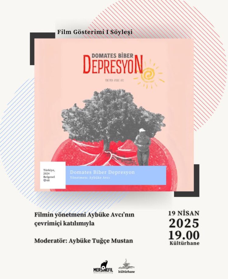 Cumartesi (19 Nisan) akşamı saat 19.00’da <a href="/Kulturhanemiz/">Kültürhane</a>’de <a href="/ayyoke/">aybüke avcı</a>’nin yönettiği ödüllü belgesel “Domates Biber Depresyon”u (2024) birlikte izliyoruz. 🎞Köyde gözlenen depresyona içerden mizahi bir bakışı görmek ve çevrimiçi söyleşiye katılmak isteyen herkesi bekleriz! 🎙