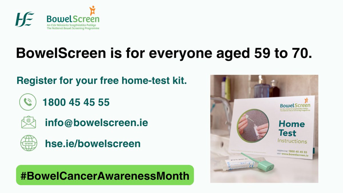 April is bowel cancer awareness month. We can all take steps to reduce our risk of bowel cancer.

👉 What will you do? Visit hse.ie/preventcancer 

#BowelCancerAwarenessMonth 💙🎗️