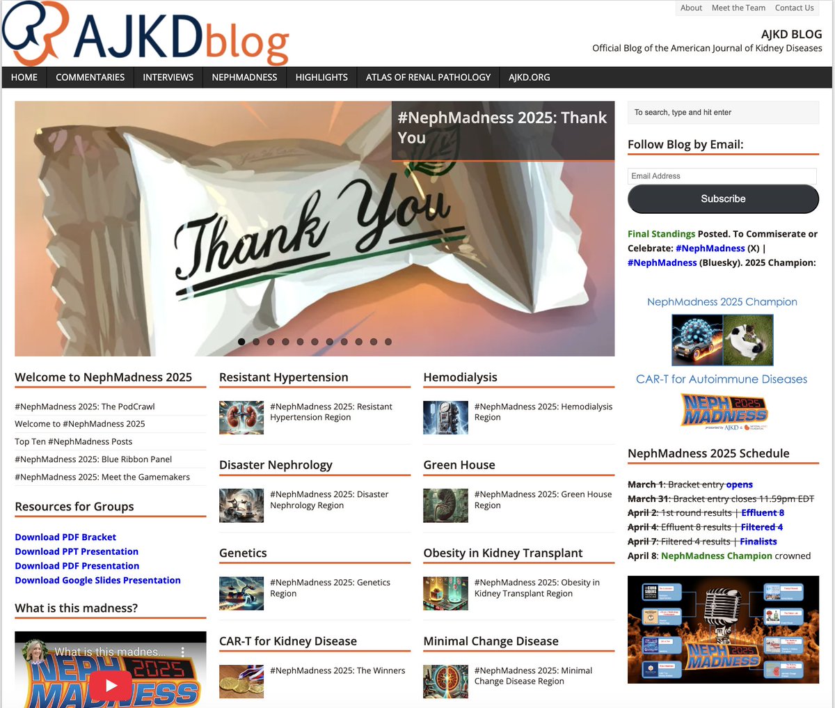 AJKD (@ajkdonline) on Twitter photo #NephMadness 2025 may be over, but the content will remain at AJKDBlog.org (homepage will revert to its usual look on May 1).    
We wish you all the best as you take care of yourself, your patients, and each other!    
*Apologies if we forgot to thank someone... #NephMadness 2025 may be over, but the content will remain at AJKDBlog.org (homepage will revert to its usual look on May 1).    
We wish you all the best as you take care of yourself, your patients, and each other!    
*Apologies if we forgot to thank someone...