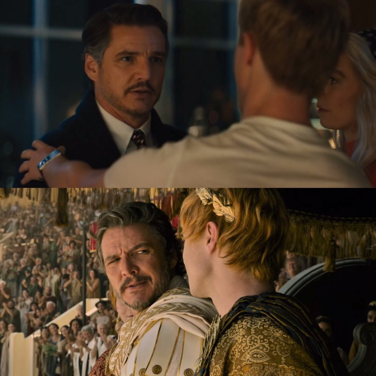 Night_Daisie's tweet photo. Pedro Pascal being annoyed by Joseph Quinn in a shitty wig for 2 whole movies https://t.co/VuRtPd2cNq
