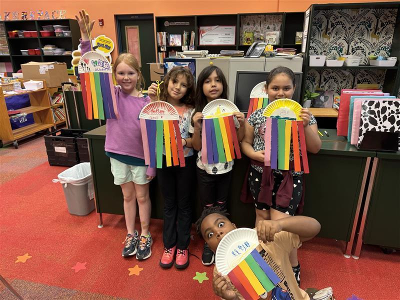 These koalas are bursting with color for "Share Your Rainbow"! 🌈 Students created their own rainbows, each including a glimpse of what brings them joy and hope. ❤️ #ShareYourRainbow #Library