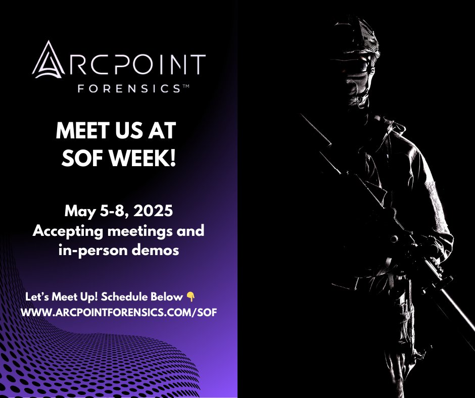 Heading to SOF Week? So are we!

ArcPoint Forensics will be at #SOFWeek in #Tampa from May 5–8, and we’re booking meetings now!

👉 Schedule a meeting today and get a firsthand look at ATRIO MK II in action.

Request Now 🔗 arcpointforensics.com/sof

#SOFWeek2025 #DFIR #military