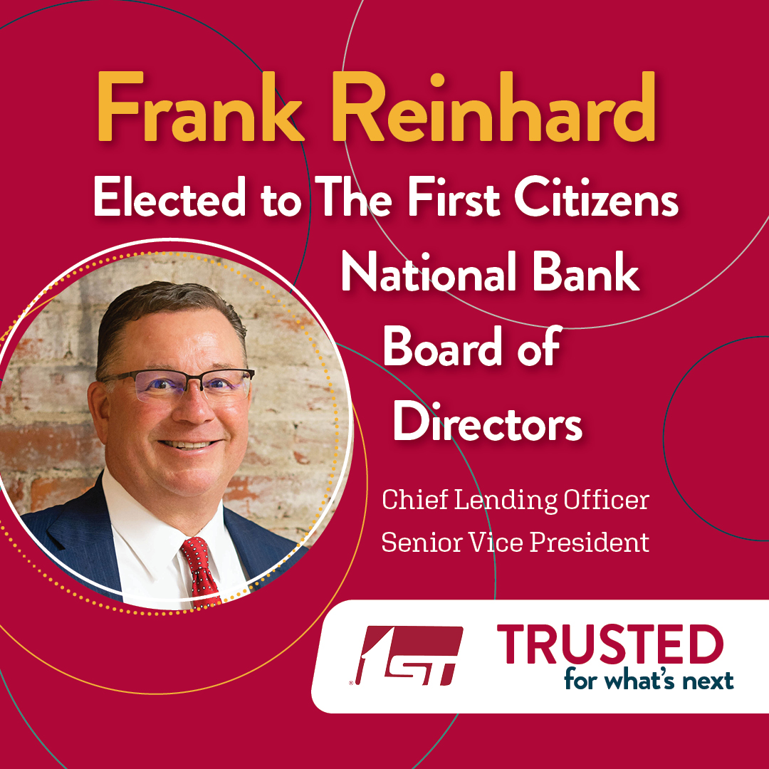FCNB's tweet image. FCNB is proud to announce the election of Frank Reinhard, CLO, to the Bank's Board of Directors. “Frank Reinhard will be an asset to the Board of Directors,” said Jenny Romich, President/CEO of The First Citizens National Bank.  More here: tinyurl.com/38n8nm2r