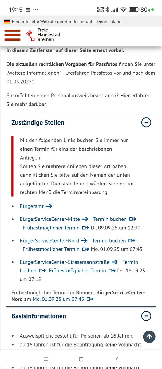 In #Bremen wartet man 5 (!!) Monate auf einen Termin um einen Personalausweis zu beantragen.
Alternativ kann man sich morgens um 3 Uhr anstellen um vielleicht (!) einen Termin zu bekommen.
Oder man guckt täglich um 7 Uhr online,ob evtl. jemand abgesprungen ist um 7.30 Uhr