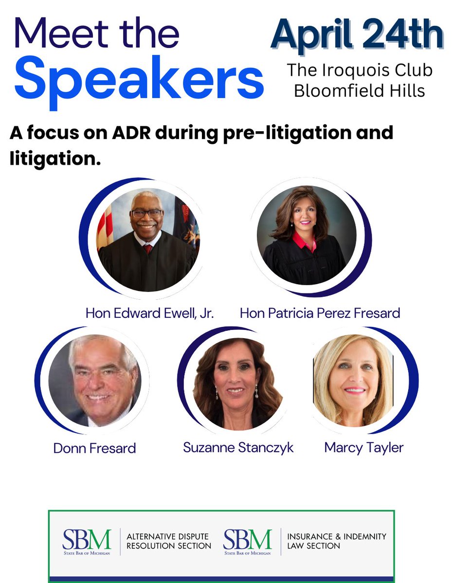 Join us  April 24th for a program that will explore ADR processes in both pre-litigation and litigation. Food and beverages will be provided. 

Register: lnkd.in/gpmbaCg2
Visit this link for more info including speaker bios: 
conta.cc/4iQw2KY