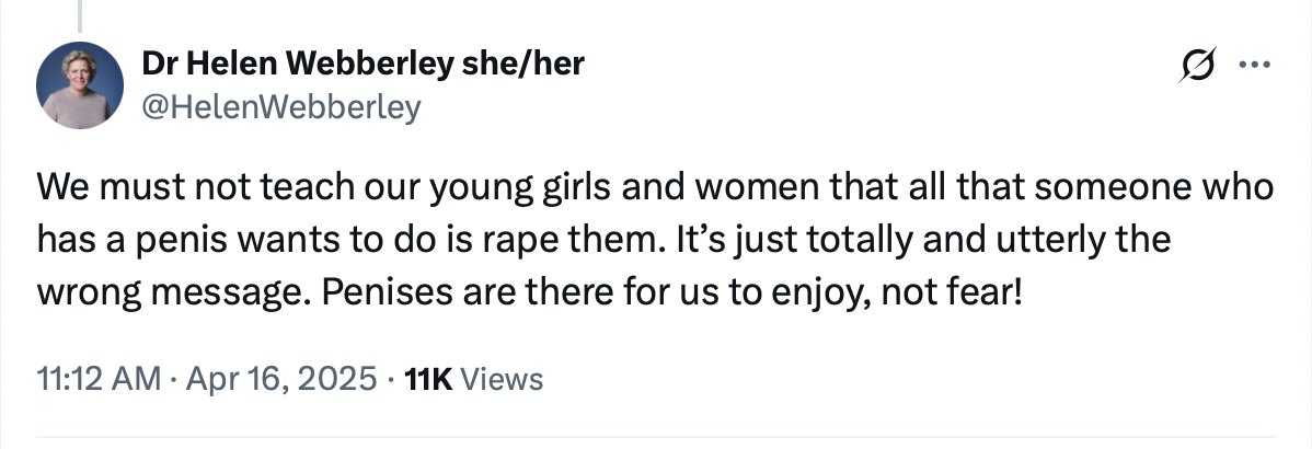 J.K. Rowling (@jk_rowling) on Twitter photo Yes, what better message to teach a young girl that if a strange man gets out his dick in front of her, she shouldn't be afraid, but enjoy it.
<a href="/HelenWebberley/">Dr Helen Webberley she/her</a> is a pro-puberty blocker doctor who runs an online gender clinic. Yes, what better message to teach a young girl that if a strange man gets out his dick in front of her, she shouldn't be afraid, but enjoy it.
<a href="/HelenWebberley/">Dr Helen Webberley she/her</a> is a pro-puberty blocker doctor who runs an online gender clinic.