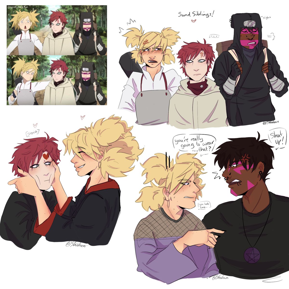 Skiikenn's tweet photo. Someone asked for my sand siblings designs so here are my sillies #sandsiblings #gaara #Tamari #kankuro https://t.co/Cmjimxohjl