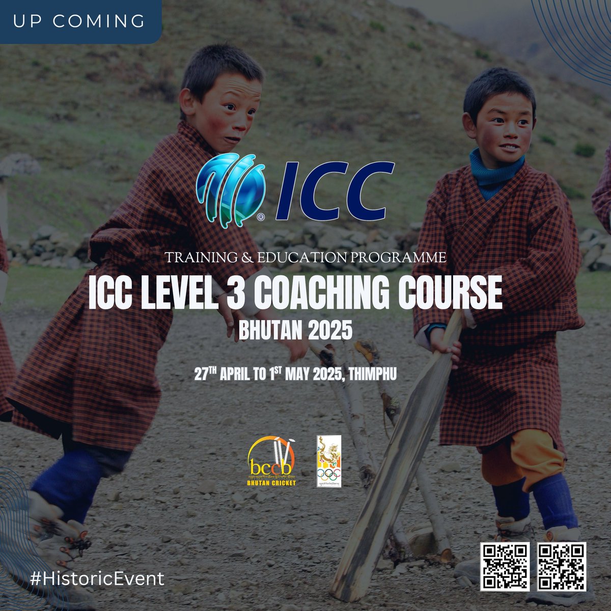 #BreakingNews 𝗕𝗵𝘂𝘁𝗮𝗻 𝗖𝗿𝗶𝗰𝗸𝗲𝘁 𝘁𝗼 𝗛𝗼𝘀𝘁 𝗜𝗻𝗮𝘂𝗴𝘂𝗿𝗮𝗹 𝗜𝗖𝗖 𝗟𝗲𝘃𝗲𝗹 𝟯 𝗖𝗼𝗮𝗰𝗵𝗶𝗻𝗴 𝗖𝗼𝘂𝗿𝘀𝗲
Bhutan Cricket is proud to announce that it will host the inaugural ICC Level 3 Coaching Course from 27 April to 1 May 2025 in Thimphu. <a href="/ICC/">ICC</a>