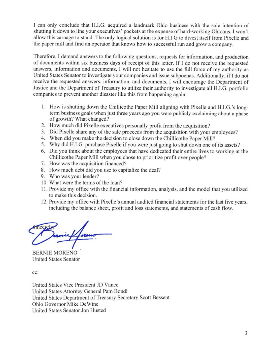 Private equity just ransacked an Ohio community, shutting down a factory workers have depended on for over 200 years—likely making millions for themselves in the process. It’s not acceptable.

Tomorrow, I will join my colleagues in Chillicothe to demand answers.