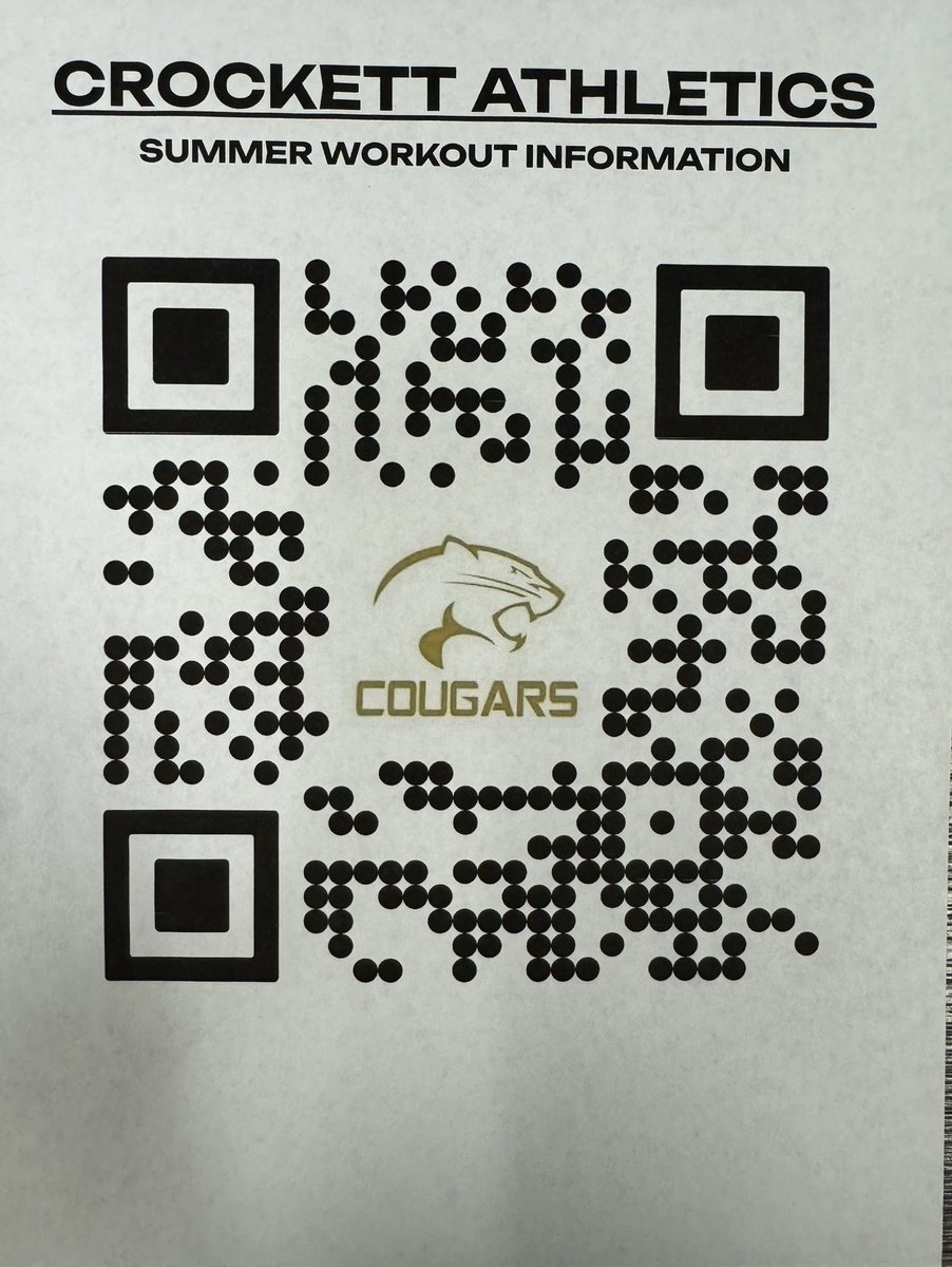 Crockett ECHS Athletics (@crockett_sports) on Twitter photo Current & Future Crockett Athletes: this QR code will take you to the Crockett HS Athletics Information spreadsheet, which has contact, summer, tryout, & SportsYou info for all sports we offer at Crockett. <a href="/AustinCrockett/">Crockett ECHS</a> Current & Future Crockett Athletes: this QR code will take you to the Crockett HS Athletics Information spreadsheet, which has contact, summer, tryout, & SportsYou info for all sports we offer at Crockett. <a href="/AustinCrockett/">Crockett ECHS</a>