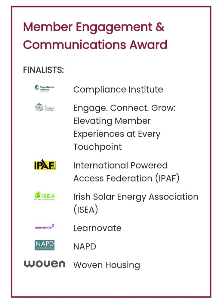 We've been shortlist for three awards this year for the National Association and Institute Awards 2025! Our 3 categories are; Member Communications &amp; Enagagement, Best Event and Best Publication! We will continue to work hard for and advocate for our members!!