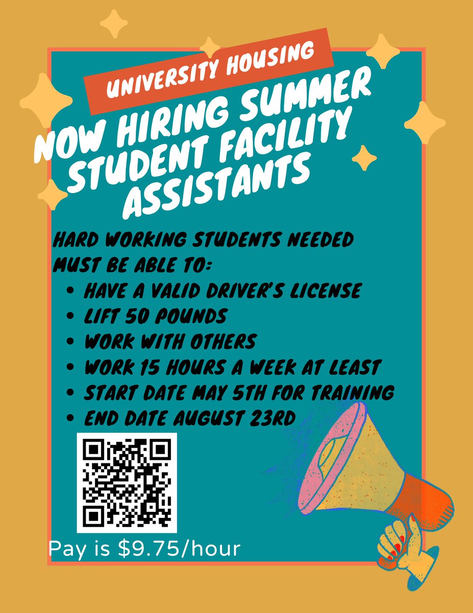 Are you looking for a job for this summer? We're looking for hard working students to help us out! If you're staying on campus this summer or living close by, this opportunity is perfect for you! Apply for the Summer Student Facility Assistant position today!