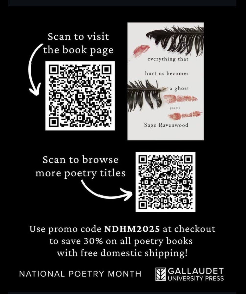 Sage Ravenwood (@sageravenwood) on Twitter photo Itâs an honor to have two of my poems up by <a href="/GallaudetPress/">Gallaudet University Press</a> in honor of #NationalPoetryMonth. Hereâs âNightSpeaksâ and âPlaying God with a Flashlightâ from EVERYTHING THAT HURT US BECOMES A GHOST. Iâve included info on how to get your copy. Itâs an honor to have two of my poems up by <a href="/GallaudetPress/">Gallaudet University Press</a> in honor of #NationalPoetryMonth. Hereâs âNightSpeaksâ and âPlaying God with a Flashlightâ from EVERYTHING THAT HURT US BECOMES A GHOST. Iâve included info on how to get your copy.
