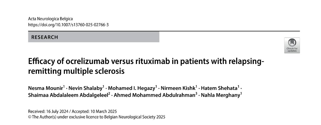 Our study comparing Ocrelizumab to Rituximab in RRMS patients is now available online in Acta Neurologica Belgica. This work is especially important for practice in low-resource settings. 👉 rdcu.be/ehpYr