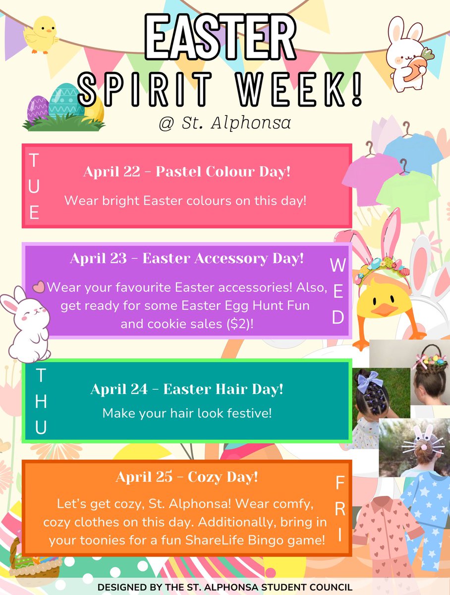 Next week Easter Spirit Week fun!!!